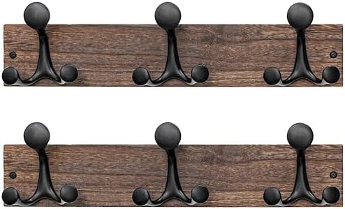 SKOLOO 17-Inch Wood Burnt Coat Rack Wall Mount with 3 Triple Hooks - Ideal for Family Entrances, Classrooms, and Pet Supplies Storage - Perfect Coat Hooks for Wall, Pack of 2 by SKOLOO