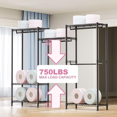 M MZG Heavy Duty Rolling Garment Rack 6 Tiers Adjustable Wire Shelving Clothes Rack with Rods Storage Closet Clothing Rack Black 15.7" D x 70.8" W x 76.5" H - Image 4