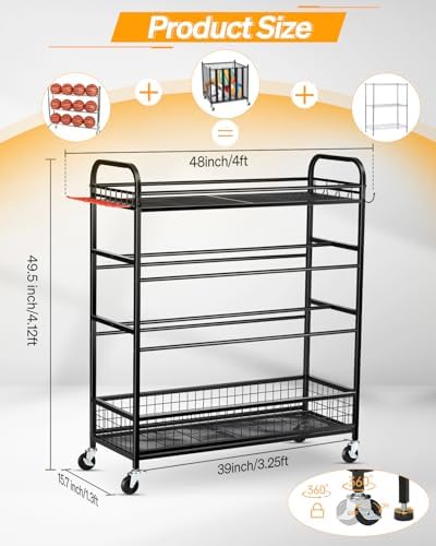 EXTCCT Garage Sports Equipment Organizer - Rolling Ball Storage with Wheels - Image 2