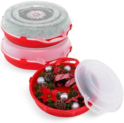 HOMZ Holiday Storage 24" Clear Plastic Wreath Container, Red, 3 Pack by Homz