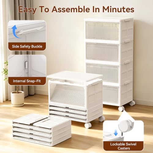 136QT- 4 Tier Storage Bins with Lid, Plastic Stackable Storage Cabinet - Image 5
