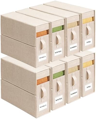 Sheet Organizers and Storage for Linen Closet, 8Pack Beige by ZenStorage