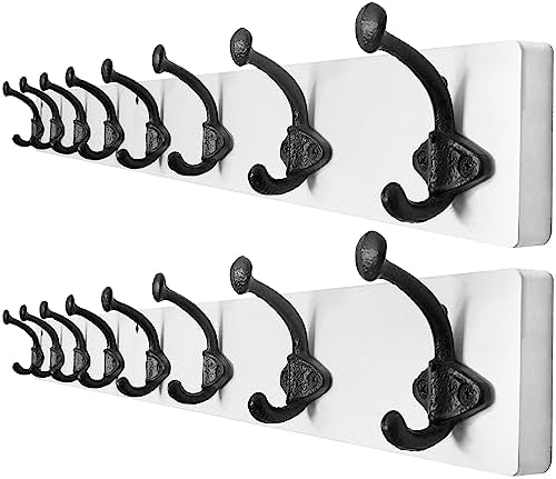 WEBI Rustic Coat Rack Wall Mount,35.43" Long Heavy Duty 8 Cast Iron Coat Hooks Wall Mounted Coat Hanger Hooks for Hanging Coats,Clothes,Jacket,Black on White,2 Packs by WEBI