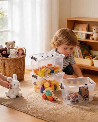 Citylife 8 Packs 6 QT Plastic Storage Bins with Latching Lids Clear Storage Box with handle Stackable Storage Containers for Organizing Snacks, Crafts, Toys, Tools - Image 2