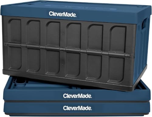CleverMade Collapsible Storage Bins With Lids, 46L 3 Pack, 75 lb, Ocean by CleverMade