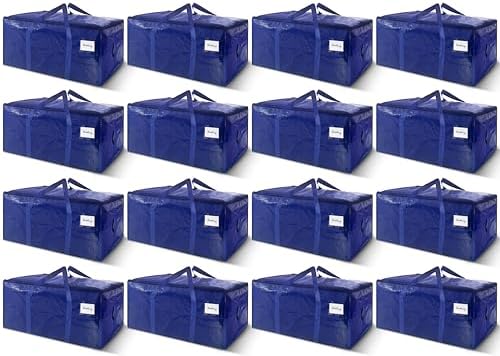 16 Pack Extra Heavy Duty Large Moving Bags with Strong Zipper & Carrying Handles, Sturdy Clothes Storage Bag Totes Bins, Packing Bags Moving Boxes College Moving Supplies, Dark Blue - 24 gal by WTREE