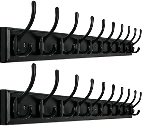 WEBI Coat Rack Wall Mount,38 1/4" Long,10 Hooks Coat Hooks Wall Mounted,Bamboo Coat Hanger Wall,Hook Rack,Jacket Hooks for Hanging Coats,Clothes,Hats,Entryway,Black,2 Packs by WEBI