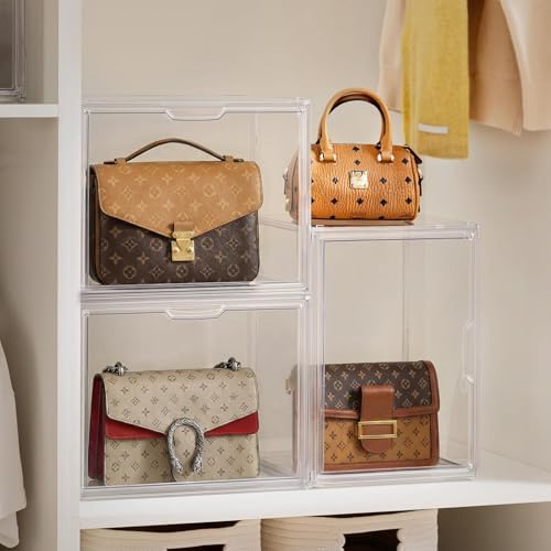 HBlife Purse Storage Organizer for Closet, Clear Stackable Handbag Display Case Box with Magnetic Door for Collectibles, Cosmetics, Women Heels and Toys, Large, 6 Pack - Image 5