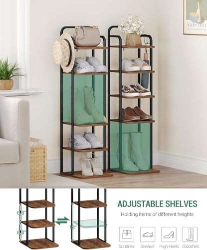 Hzuaneri 6 Tiers Vertical Shoe Rack, Tall Shoe Shelf with 2 Hooks - Image 4