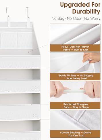 Criusia 2 Pack Over the Door Organizer, Heavy-Duty 6-Shelf Hanging Storage with 13 Mesh Pockets, 55lbs Capacity Behind the Door Storage for Nursery, Bathroom, Bedroom, and Dorm, White - Image 3