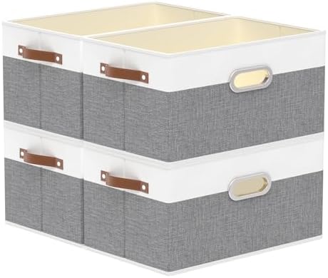 Yawinhe Collapsible Fabric Storage Bins,15.0x9.8x8.3in,White/Grey,4-Pack by Yawinhe