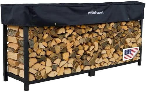 Woodhaven 8-Foot Firewood Rack – American Brand – 1/2 Cord Raised Lumber Storage Rack – Keeps Wood Dry & Ready – Heavy-Duty Steel, Lifetime Structural Warranty (With Cover) by Woodhaven