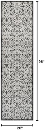 Eyely Filigree Weave Runner Rug 2X8 Light Gray/Black, Indoor Outdoor Rug - Image 2