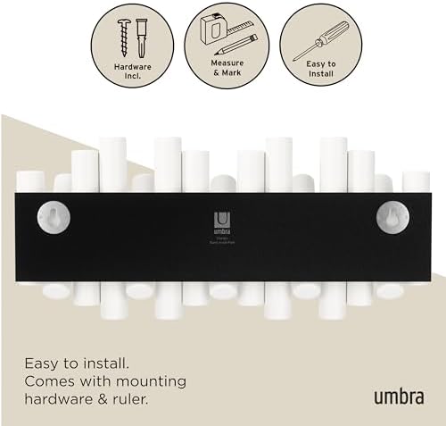 Umbra Picket Coat Rack, Wall Mount 5 Flip-Down Coat Hooks, White - Image 6