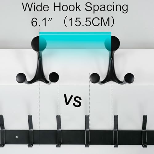 WEBI Coat Rack Wall Mount,36" Solid Wood Coat Hooks Wall Mounted Coat Hanger,16" Hole to Hole,Heavy Duty Hook Rack Rail,6 Triple Hooks for Hanging Coats,Jacket,Clothes,Hat,Backpack,White,2 Packs - Image 3