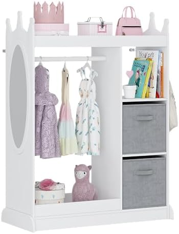 UTEX Kids Dress up Storage with Crown-Shaped Design and 2 Fabric Bins by UTEX