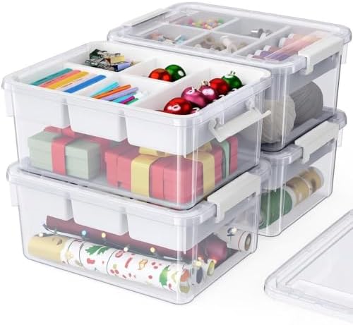 80Qt Plastic Storage Bins with Lids, Clear Latching Organizers Boxes with Removable Trays, Portable Storage Containers, for Holiday Ornaments, Home Organization, 4Pack by HOMETUK