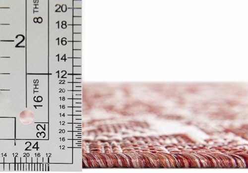 Rugs.com - Outdoor Aztec Rug – 5 Ft Round Rust Red Indoor/Outdoor Rug – Stain Resistant, Easy Clean for Patios, Decks, and Porches - Image 6