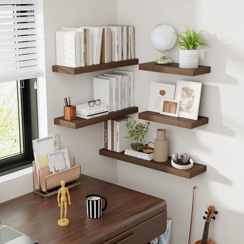 Acovy 30 Inch Floating Shelves, 8 Inch Deep Floating Shelves for Wall, Hanging Shelf with Invisible Brackets, Deep Shelves for Bathroom, Bedroom, Living Room, Walnut, Set of 2 - Image 2