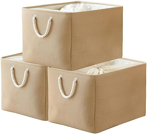TheWarmHome Storage Bin for Shevles - Extra Jumbo 3Pack 20.5L×15.7W×13.8H inch Organization and Storage Basket for Organizing, Fabric Storage Cubes for Closet Shoe Linen Decorative (Beige) by TheWarmHome