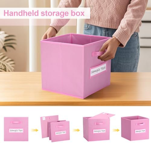 13x13 storage cube bins (Set of 10) Foldable Fabric storage cubes with 10 Labels Window Cards & a Pen,13 inch cube storage bins,Closet Organizers for Shelves,Cubby Organizer Boxes,Light Pink - Image 4