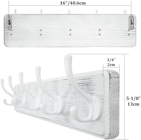 WEBI Coat Rack Wall Mount,Coat Hooks Wall Mounted,16" Hole to Hole,Large Coat Hanger Wall Hook Rack,5 Hooks for Hanging Coats,Hats,Jacket,Clothes,White,2 Packs - Image 3