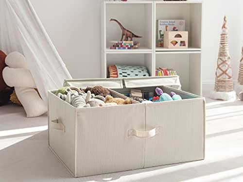 StorageWorks Extra Large Storage Bins with Lids, 55L Decorative Storage Bins with Double-Open Lid and Divider Board, Fabric Bins with Handles, Mixing of Beige, White & Ivory, 2-Pack - Image 6