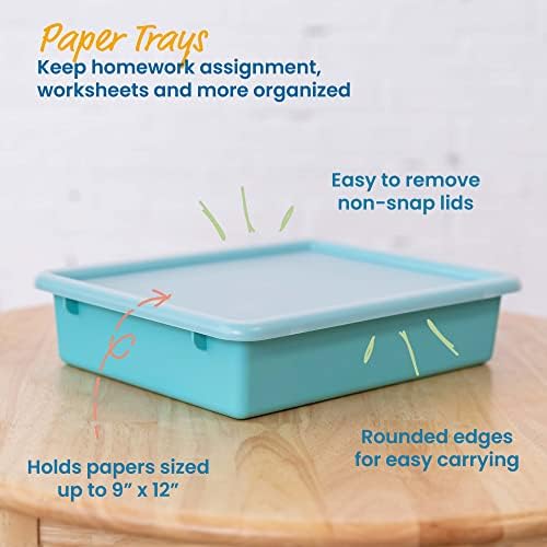 ECR4Kids Letter Size Plastic Tray Organizer with Lids, Small, Storage Bins, Contemporary, 10-Piece - Image 3