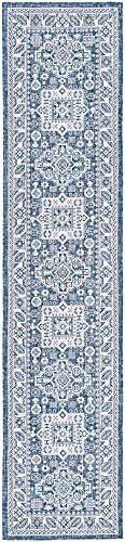 Rugs.com Outdoor Aztec Collection Rug – 12 Ft Runner Blue Flatweave Rug Perfect for Hallways, Entryways - Image 2