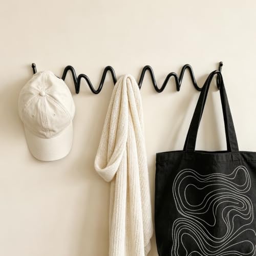 RRG Wavy Wall Mount Coat Rack,19 Inch Black Heavy Duty Wave Hook Strip - Image 2