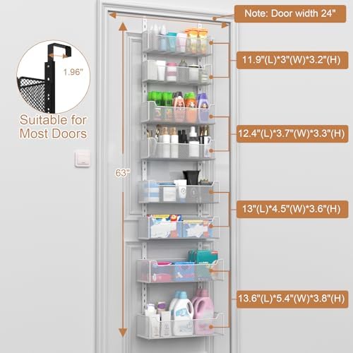 VyGrow Over The Door Organizer, 8-tier Metal Door Organizer Hanging with Adjustable Baskets, Behind The Door Storage for Bedroom Closet Bathroom Pantry Cabinet Kitchen, White - Image 3