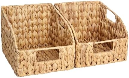 StorageWorks Pantry Baskets for Organizing, Wicker Basket with Built-in Handles, Handwoven Wicker Storage Baskets, Water Hyacinth for Shelves, 2 Pack by StorageWorks