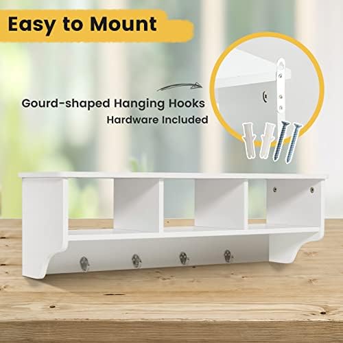 Casart Hanging Shelf Wall Mounted Storage Cabinets W/Hooks for Bedroom, Living Room and Entryway (White) - Image 7