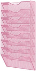 EasyPAG 8 Pocket Mesh Wall File Organizer, Hanging Paper Folder Holder with Classify Label, Vertical Wall Mount Mail Organizer for Office Home Classroom, Pink by EasyPAG