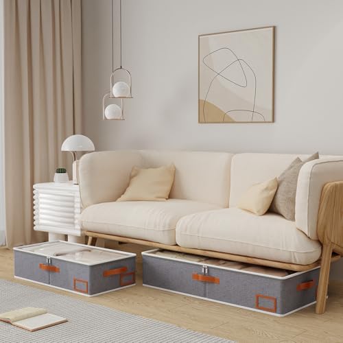 Yawinhe Pack of 2 Underbed Storage Bags, Foldable Clothes Storage with Clear Window, for Duvets, Clothes, 80 x 40 x 15 cm, Grey - Image 2