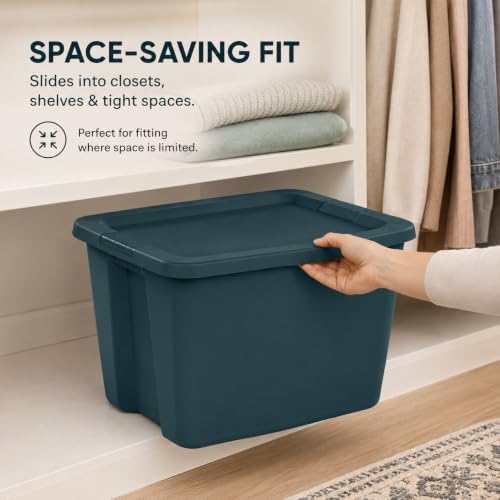 18 Gal Storage Bin with Snap-On Lid, Stackable Plastic Tote for Home, Teal - Image 4