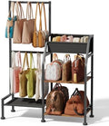 Homsorout Purse Organizer for Closet - Purse Rack Stand with 12 Hooks, 2 Wooden Shelves Purse Storage for Closet, Large Capacity Backpack Storage, Handbag Organizer for Home, Living Room, Black by Homsorout