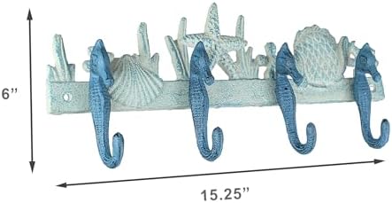 Zeckos Seahorse Wall Hook Rack, 15 Inch Blue and White Cast Iron - Image 6