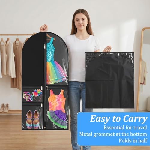 10 Pack Garment Bags for Dance Costumes, 40" Garment Bags for Hanging Clothes with 3 Clear Zipper Pocket, Waterproof Cheer Uniform Garments Bag for Dance Competition, Travel, Closet Storage (Black) - Image 4