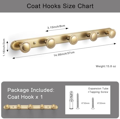 Goo-Ki 1 Pack Champagne Bronze Coat Rack Wall Mount Heavy Duty, Towel Rack Zinc Alloy Coat Hooks Wall Mounted for Hanging Bag Hat Clothes - Image 4