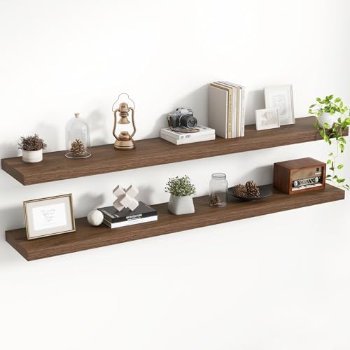 Acovy 55 Inch Floating Shelves, 8 Inch Deep Floating Shelves for Wall, Hanging Shelf with Invisible Brackets, Deep Shelves for Bathroom, Bedroom, Living Room, Walnut, Set of 2 by Acovy
