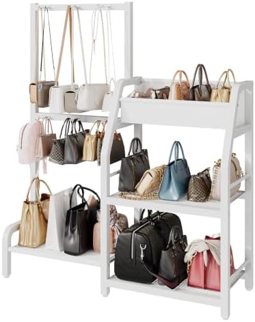 HavenlyYouth Purse Storage Organizer for Closet, 3-Tier Iron Purse Rack, Multiple Purse Hooks for Bag Organizer, Large Capacity Handbag Storage Rack for Home, Living Room, White by HAVENLYYOUTH