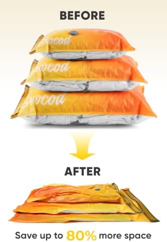 Travel Vacuum Bags with Pump, 15 Pack Vacuum Storage Bags for Clothing, Brushless Motor Type-C Rechargeable Pump, Compression Packing Bags for Travel, Suitcase, Closet and Home Storage, Yellow - Image 3