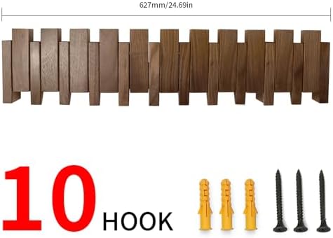 Wooden Coat Rack Hanger Wall Mount with 10 Hooks Wall Mounted Coat Rack Coat Rack Wall Mount Made of Walnut Wood - Image 2