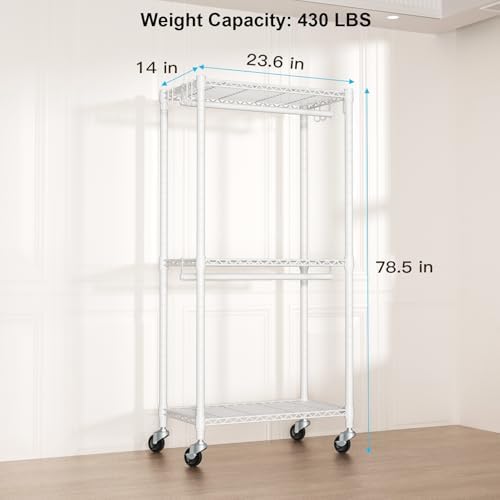 FUTASSI Rolling Clothes Rack, Clothing Racks for Hanging Clothes, White - Image 4