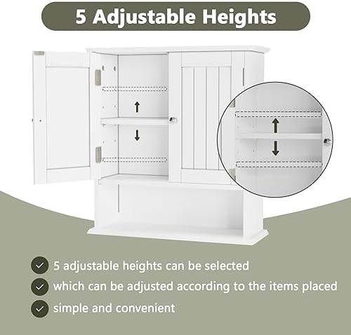 Smuxee White Bathroom Cabinet Wall Mounted, Small Bathroom Medicine Cabinet with 2 Door Adjustable Shelves, Bathroom Wall Cabinet Over Toilet for Laundry Room Kitchen - Image 4
