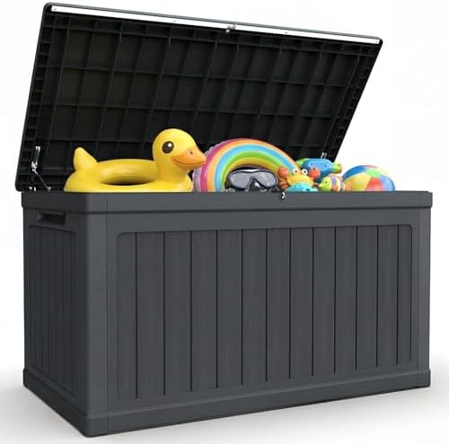 270 Gallon Deck Box, Resin Outdoor Indoor Waterproof Storage Box, Lockable Storage Box With Handle for Patio Furnitures - Garden Tools - Swimming Pool Tools UV - Resistant (Black) by Kdymod