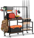 EXTCCT Fishing Rod Holder, Rolling 16 Pole Rack Cart for Garage, Brown by EXTCCT