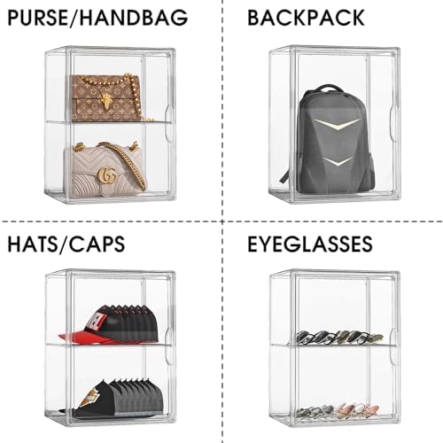 Purse Storage Organizer for Closet 3 Packs Clear Handbag Storage Organizer Acrylic Display Case with Adjustable Divider for Collectibles, Stackable Bag Organizer for Wallet, Figure, XXX-Large - Image 2