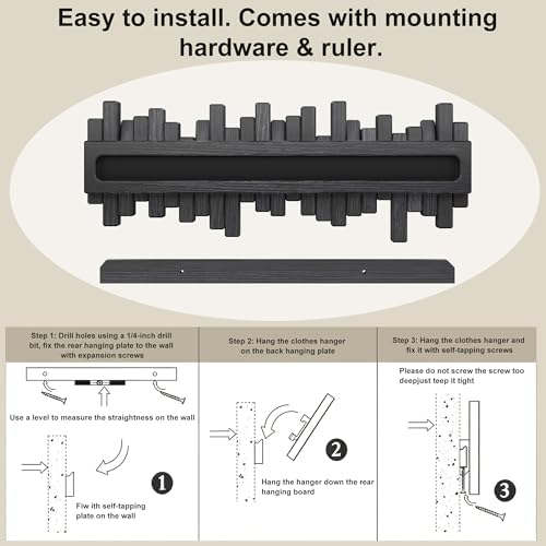 Coat Rack Wall Mount Piano Flip Down Wall Hook Rack 5 Hooks Oak - Image 5